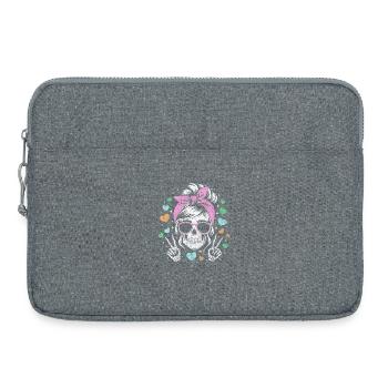 Verspieltes Totenkopf-Mädchen mit Herz-Akzenten - Laptoptasche 15" - Grau meliert - Vorne