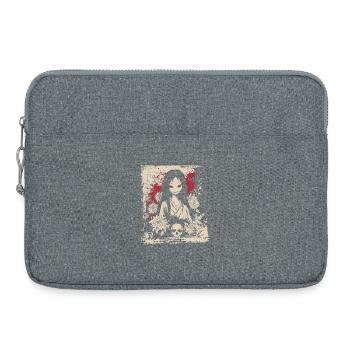 Fille en kimono d'anime d'horreur avec motif de crâne - Sacoche pour ordinateur portable 15 pouces - gris chiné - Devant