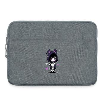 Fille d'anime gothique avec un sweat à capuche en forme de lapin et un crâne - Sacoche pour ordinateur portable 15 pouces - gris chiné - Devant