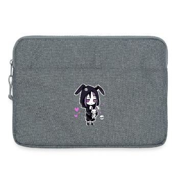 Fille d'anime gothique avec un sweat à capuche en forme de lapin et un crâne - Sacoche pour ordinateur portable 15 pouces - gris chiné - Devant