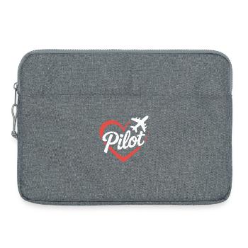 Heart and Airplane Pilot Design - Laptop bag 15" - heather grey - Front