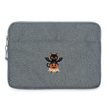 Chat d’Halloween avec citrouille - Sacoche pour ordinateur portable 15 pouces - gris chiné - Devant