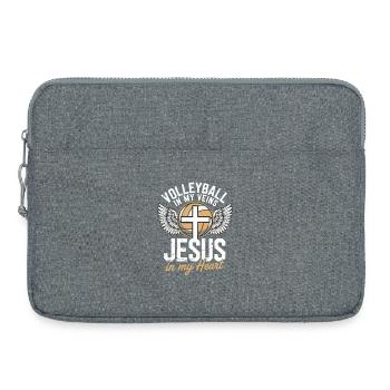 Volleyball & Jesus – Kreuz mit Flügeln Design - Laptoptasche 15" - Grau meliert - Vorne