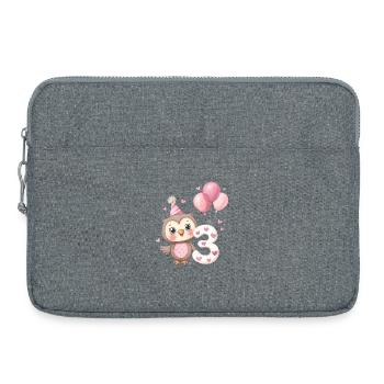 Third Birthday Owl with Balloons - Laptop bag 15" - heather grey - Front