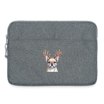bouledogue français avec bois de renne et - Sacoche pour ordinateur portable 15 pouces - gris chiné - Devant