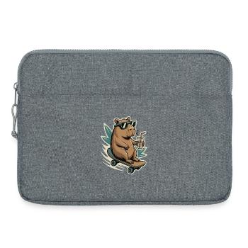 Beaver on skateboard with drink and sunglasses - Laptop bag 15" - heather grey - Front