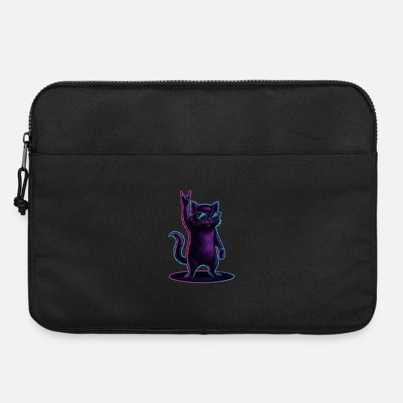 Synthwave Kater Katze mit Rockhand Pose - Laptoptasche 15" - Schwarz