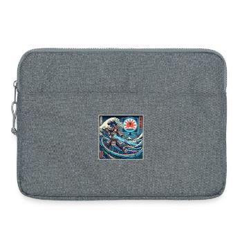 Cyber Samurai 模式 devant les vagues et Fuji - Sacoche pour ordinateur portable 15 pouces - gris chiné - Devant