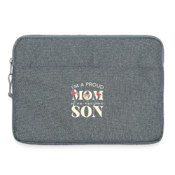 Maman fière, fils formidable avec des fleurs - Sacoche pour ordinateur portable 15 pouces - gris chiné - Devant