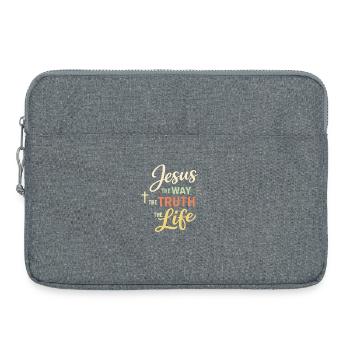 Verset biblique de Jésus, La voie de la vérité, la vie - Sacoche pour ordinateur portable 15 pouces - gris chiné - Devant