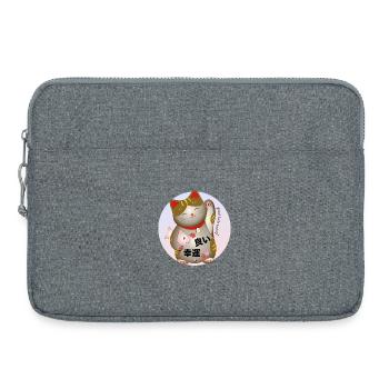 Winkende japanische Katze Abbildung mit Inschrift - Laptoptasche 15" - Grau meliert - Vorne