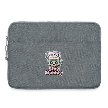 Chemise Stay Pétillante avec Chat – Chemise Bubble Tea - Sacoche pour ordinateur portable 15 pouces - gris chiné - Devant