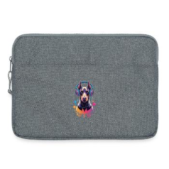 Doberman avec casque - Sacoche pour ordinateur portable 15 pouces - gris chiné - Devant