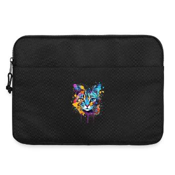 Visage de chat Mau égyptien avec des éclaboussures colorées - Sacoche pour ordinateur portable 15 pouces - noir - Devant