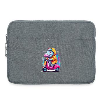 Hippopotamus on scooter - Laptop bag 15" - heather grey - Front