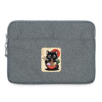 Chat noir de Kawaii mangeant des nouilles ramen japonaises - Sacoche pour ordinateur portable 15 pouces - gris chiné - Devant