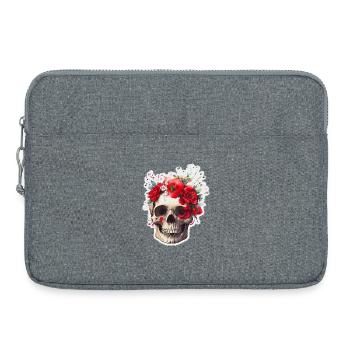 Totenkopf mit roten Blumen - Laptoptasche 15" - Grau meliert - Vorne