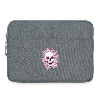Lebendiges Totenkopf- und Rosen-Kunstdesign - Laptoptasche 15" - Grau meliert - Vorne