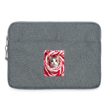 Chat de Noël en bonbon à la menthe poivrée - Sacoche pour ordinateur portable 15 pouces - gris chiné - Devant