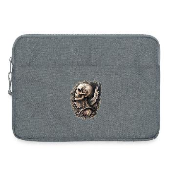 Tête de mort baroque ailes fleurs vintage gothique - Sacoche pour ordinateur portable 15 pouces - gris chiné - Devant