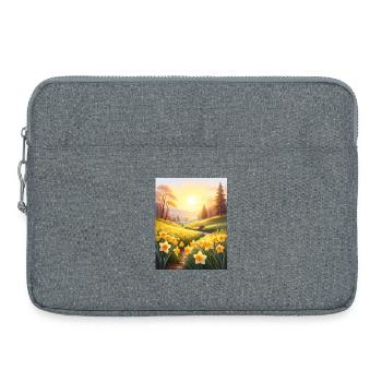 Daffodils on a spring meadow - Laptop bag 15" - heather grey - Front