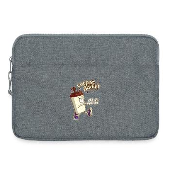 Addict au Café ,Dessin Cartoon humoristique - Sacoche pour ordinateur portable 15 pouces - gris chiné - Devant