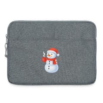 Schneemann mit rotem Schal und Tasse - Laptoptasche 15" - Grau meliert - Vorne