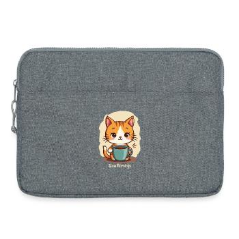 Chat lent du matin avec café - Sacoche pour ordinateur portable 15 pouces - gris chiné - Devant