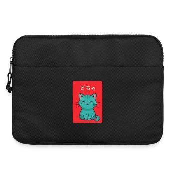 Chat turquoise Kawaii sur rouge 'Vintage Japanese Kawa' - Sacoche pour ordinateur portable 15 pouces - noir - Devant