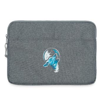 blue wolf moon howl illustration forest animals - Laptop bag 15" - heather grey - Front