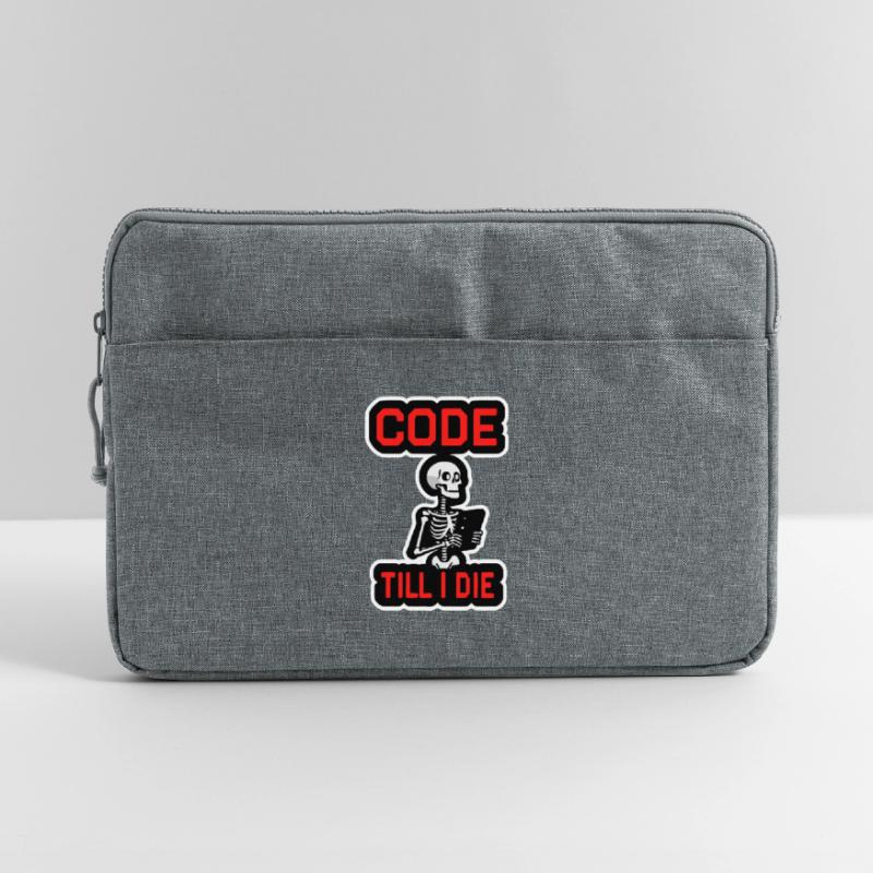 Skeleton with computer CODE TILL I DIE Laptop bag 15"