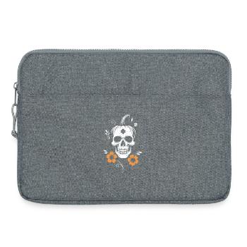 Halloween Skull with Pumpkin Stem & Flowers - Laptop bag 15" - heather grey - Front