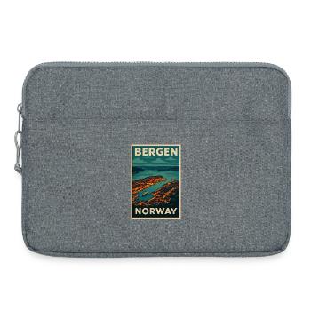Bergen Norway – Retro Travel Poster Harbour View - Laptop bag 15" - heather grey - Front