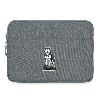 Chien Husky Sibérien sur Rocher Portrait Nordique - Sacoche pour ordinateur portable 15 pouces - gris chiné - Devant