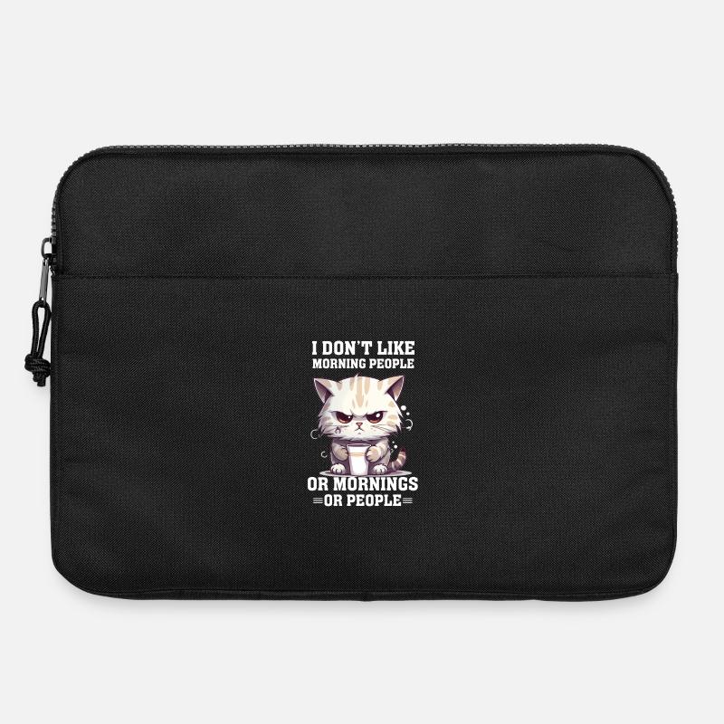 Je n’aime pas les gens du matin Café de chat - Sacoche pour ordinateur portable 15 pouces - noir