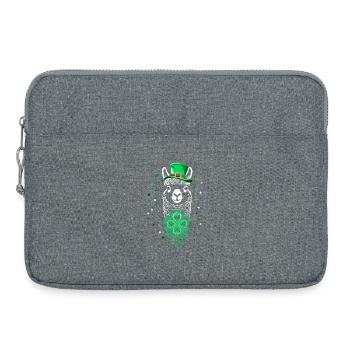 Alpaka St Patricks Day Lama mit Kleeblatt und Hut - Laptoptasche 15" - Grau meliert - Vorne