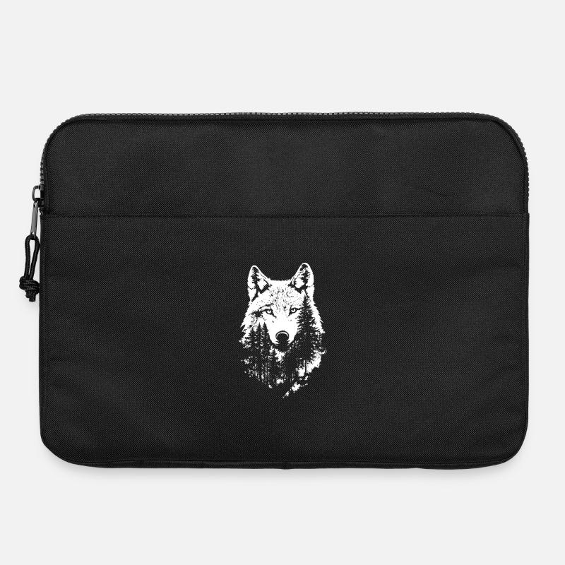 Wolf Gesicht Wald Silhouette - Laptoptasche 15" - Schwarz