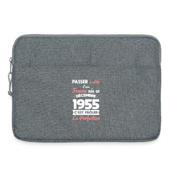 Anniversaire 70 ans - Née en Décembre 1955 - Sacoche pour ordinateur portable 15 pouces - gris chiné - Devant