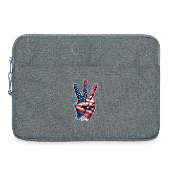 V-Zeichen mit amerikanischer Flagge - Laptoptasche 15" - Grau meliert - Vorne
