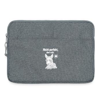 Nicht perfekt, aber echt.“ (Esel + Sonne) - Laptoptasche 15" - Grau meliert - Vorne