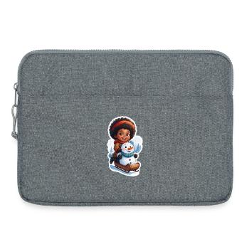 Child-friendly snowman on sled - Laptop bag 15" - heather grey - Front