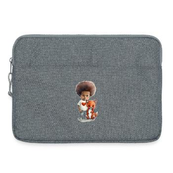 Enfants avec motif loup et cœur - Sacoche pour ordinateur portable 15 pouces - gris chiné - Devant