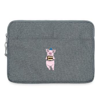 Gâteau d’anniversaire de cochon - Sacoche pour ordinateur portable 15 pouces - gris chiné - Devant