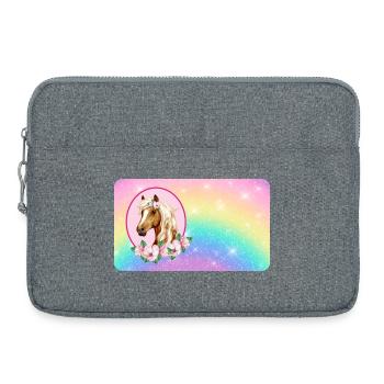 Pferd mit Blumen und Glitter Regenbogen  - Laptoptasche 15" - Grau meliert - Vorne