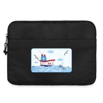 Small coastal boat by the sea with whale - Laptop bag 15" - black - Front