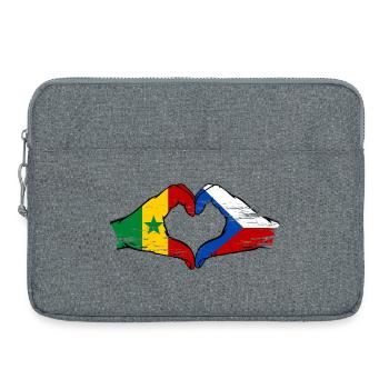 Sénégal République tchèque Drapeau Mains Coeur Forme - Sacoche pour ordinateur portable 15 pouces - gris chiné - Devant