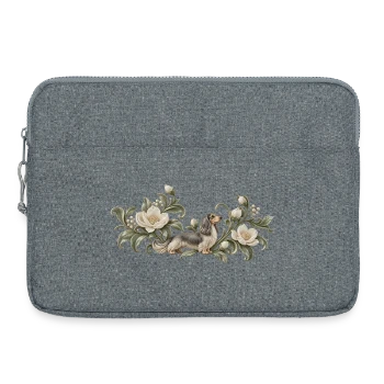 Feminine Laptoptasche mit Dackel im Vintage-Blütenrahmen