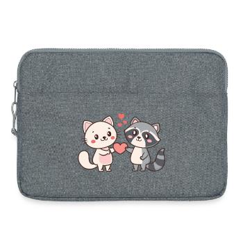 Cat Raccoon Duo Cuddle and Love - Laptop bag 15" - heather grey - Front