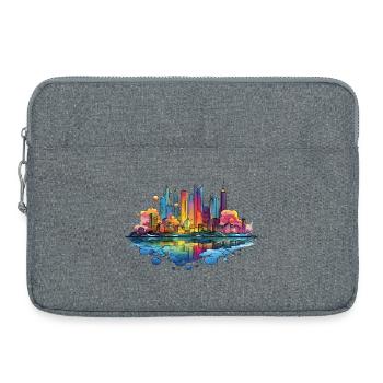 Bunte Skyline Reflektion - Laptoptasche 15" - Grau meliert - Vorne