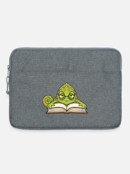 Chamäleon-Leser-Brillenbuch-Maskottchen-Cartoon - Laptoptasche 15" - Grau meliert
